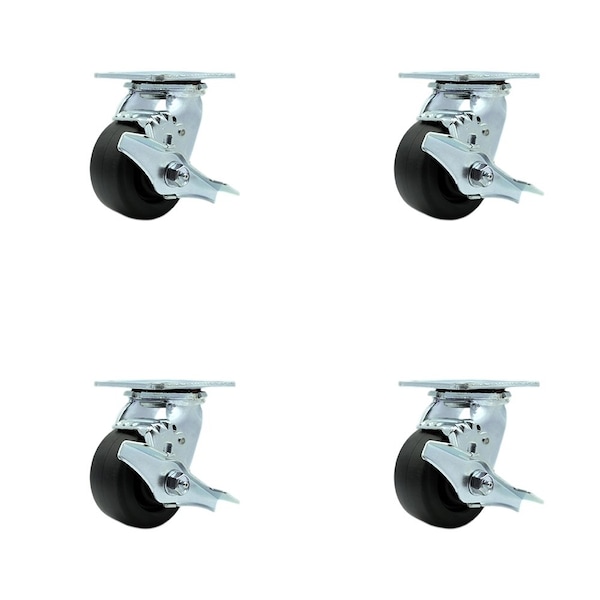 Tool Box Caster Wheel Set 4'' Polyolefin Swivel Casters, 4PK